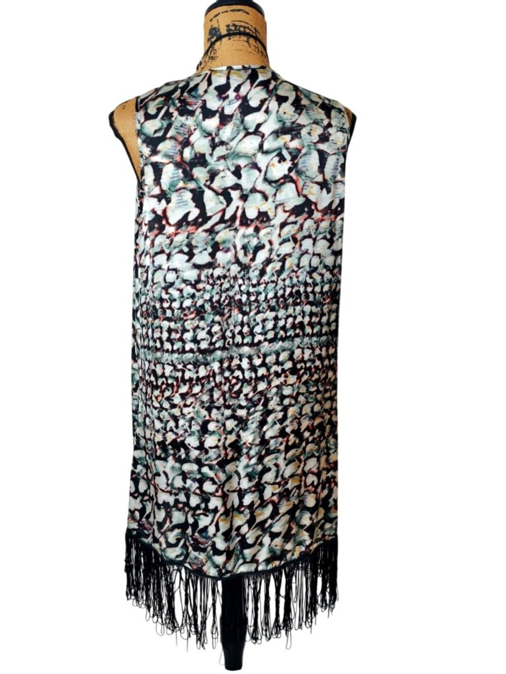 Baccini Womens M Vest Open Front Fringe Hem Floral Boho Sleeveless Cardigan Hipp - Picture 3 of 6